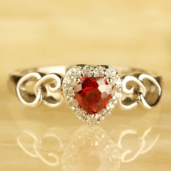 Cute Silver Heart Cut Ruby Ring - Picture 3 of 4